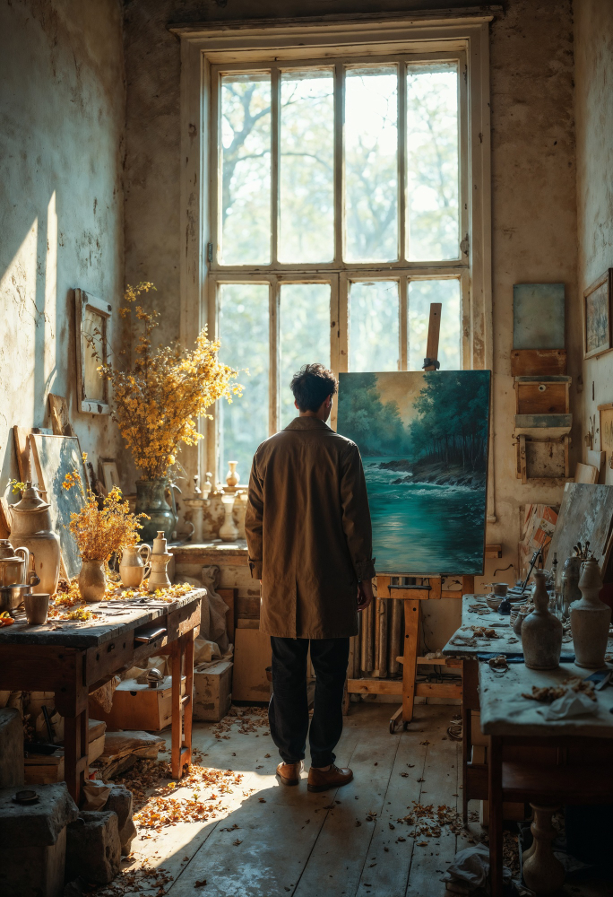 Portrait painting from the studio